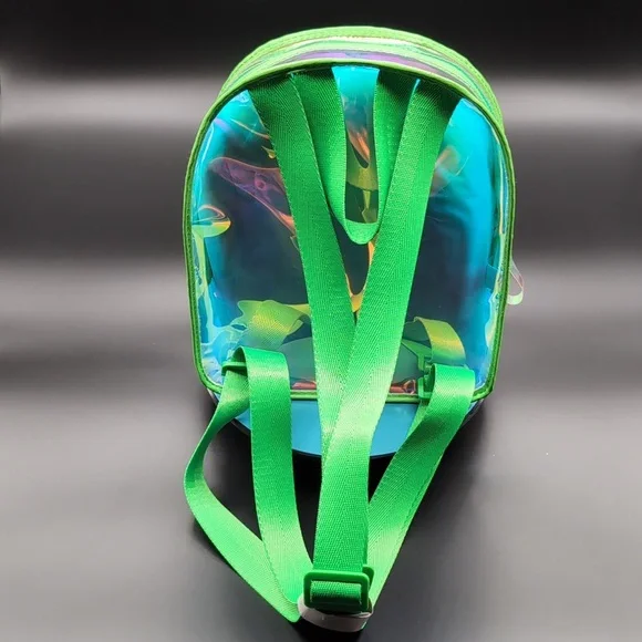 NWOT Iridescent Rainbow Clear Daypack Back pack Zippered With  Front Pocket - Picture 5 of 9